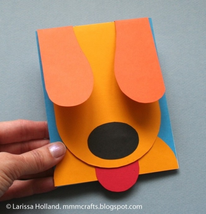 Подвижная открытка-собачка из бумаги