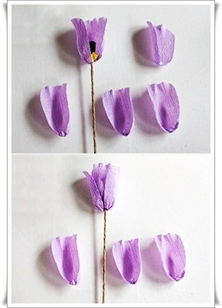 Разноцветный букетик тюльпанов из цветной гофрированной бумаги Разноцветный букетик тюльпанов из цветной гофрированной бумаги