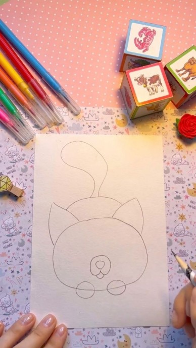 Рисуем котенка с клубочками Рисуем котенка с клубочками