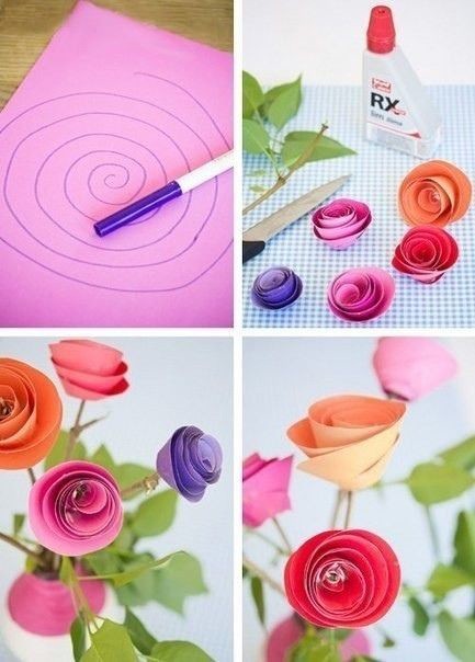 ​Розы из цветной бумаги