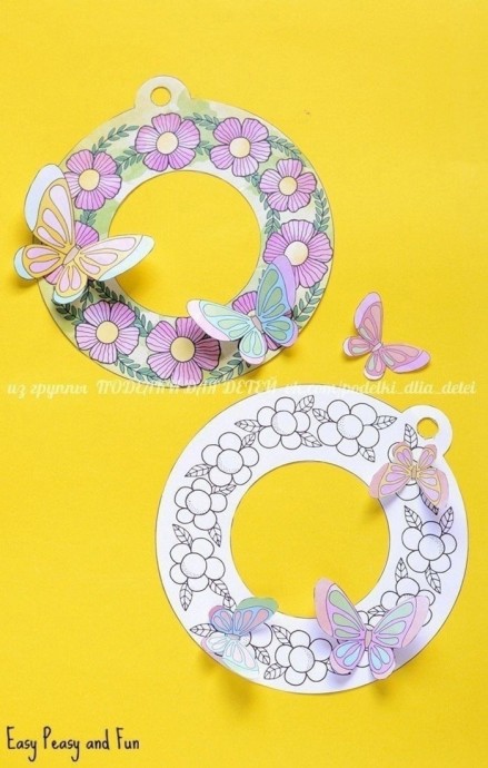 Раскраска-вырезалка "Бабочки в цветах"