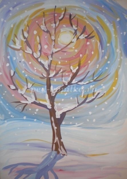 Рисуем солнечное зимнее утро