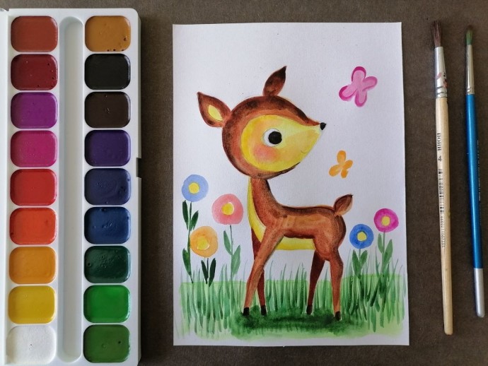 Олененок и цветы Олененок и цветы