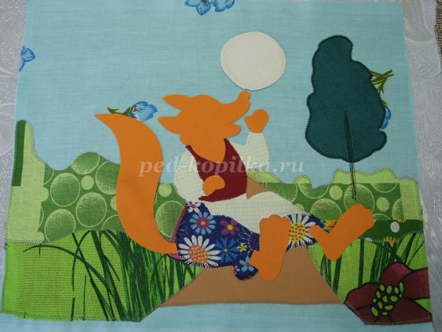 Аппликация из ткани по сказке "Колобок": часть 2