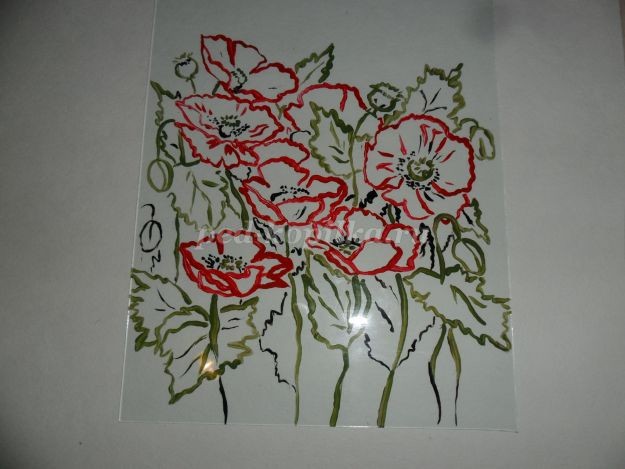 Пластилинография на стекле: маки Пластилинография на стекле: маки