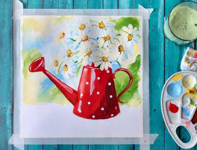 Рисуем ромашки в лейке