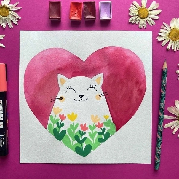 ​Рисуем котика в цветах