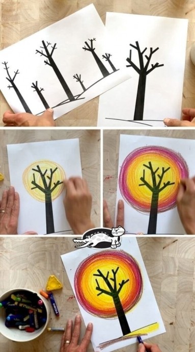 Простой способ рисования осенних деревьев Простой способ рисования осенних деревьев