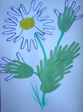 Цветочные аппликации из ладошек Цветочные аппликации из ладошек