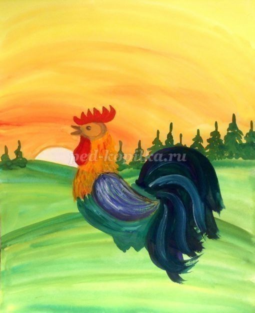 Петушок гуашью