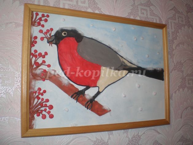 Пластилинография "Снегирь зимой": часть 1