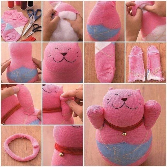 ​Розовый котик из носочков