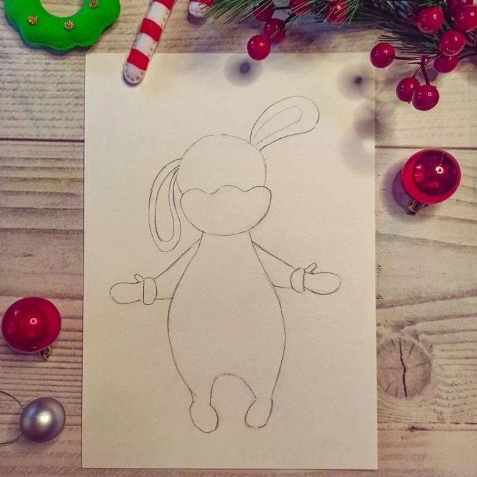 Рисуем зайчонка зимой Рисуем зайчонка зимой
