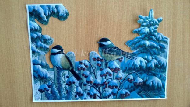 Картина в технике объёмный декупаж на тему: зима Картина в технике объёмный декупаж на тему: зима