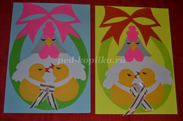 ​Открытка с курочкой и цыплятами: часть 4