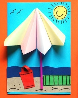 Объемный пляжный зонтик из цветной бумаги