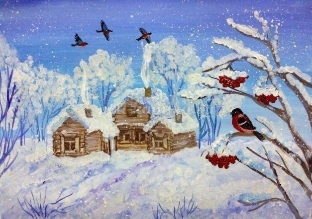 ​Как нарисовать зимний пейзаж гуашью