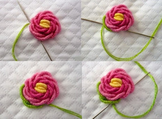 Вышивка розочек спиральным швом