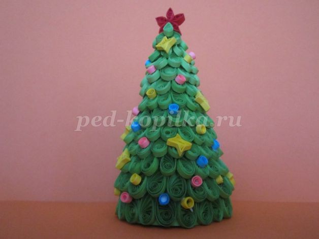 Объёмная новогодняя ёлка в технике квиллинг: часть 3