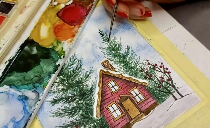 Рисуем зимний дом