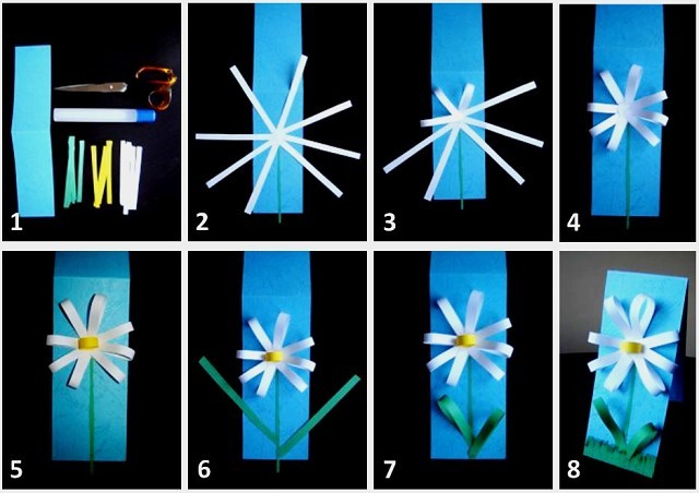 Объемная ромашка из полосок бумаги