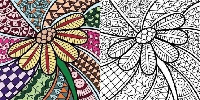 Раскраски антистресс с цветным образцом