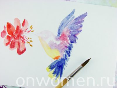 Рисуем колибри акварелью