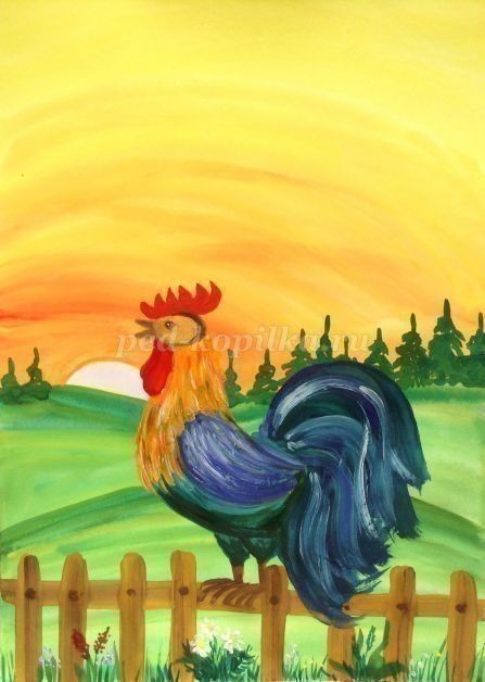 Петушок гуашью