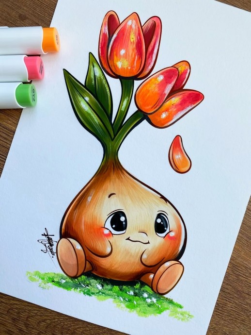 Рисуем луковицу тюльпана