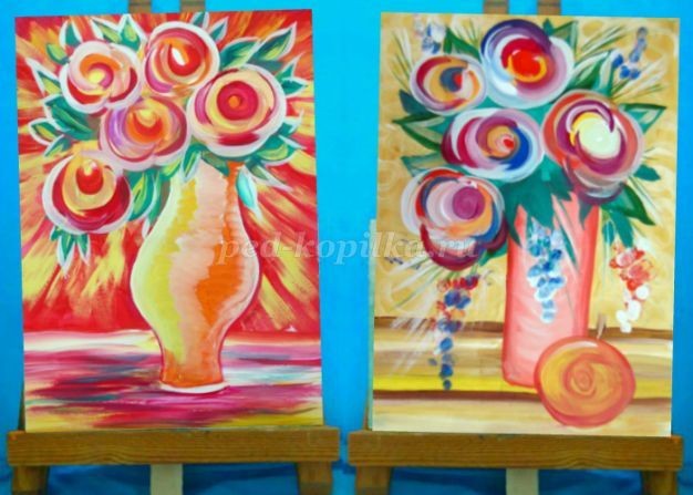 ​Букет для мамы гуашью: часть 2