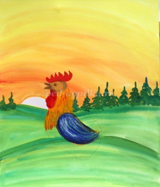 Петушок гуашью