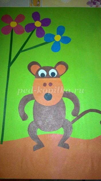 Аппликация из цветной бумаги "Обезьянка"