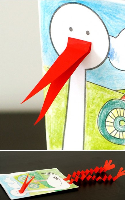 Объемная открытка с аистом Объемная открытка с аистом