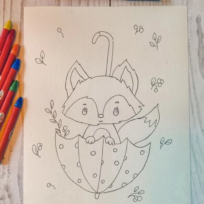 ​Рисуем озорного лисёнка