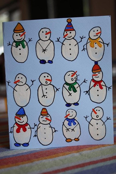 Рисуем снеговиков пальчиками