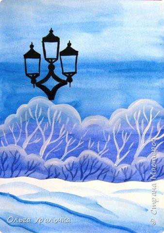 ​Рисуем с детьми фонарь в снегу