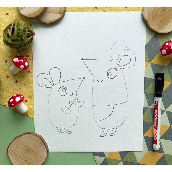 ​Рисуем маму-мышь и сына-мышонка