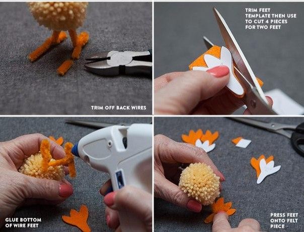 Цыплята и кролики из помпонов