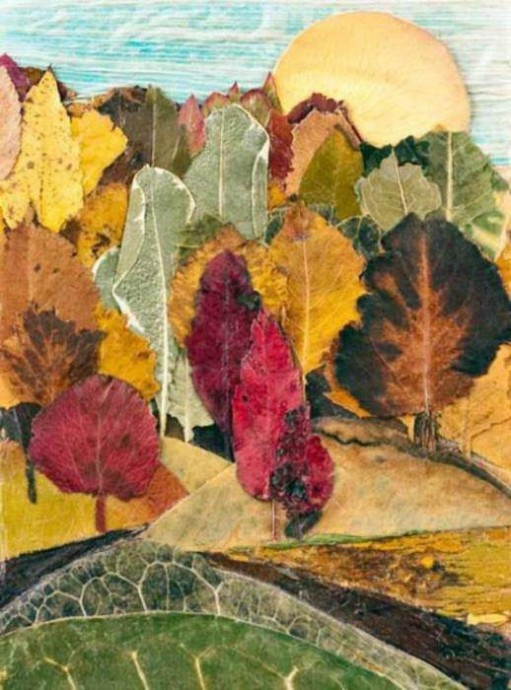 Атмосферные картины из осенних листьев