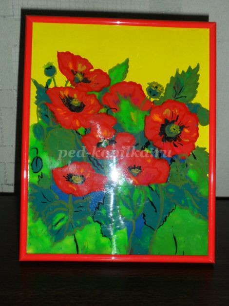 Пластилинография на стекле: маки Пластилинография на стекле: маки