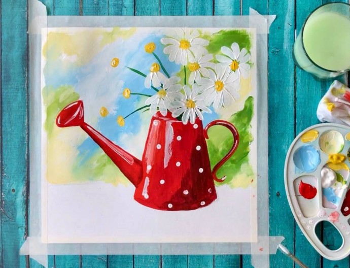 Рисуем ромашки в лейке