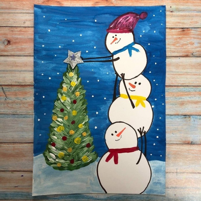 Рисуем снеговиков
