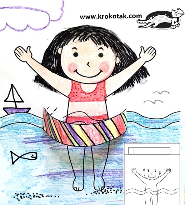 Летняя аппликация-рисунок "Я с плавательным кругом"
