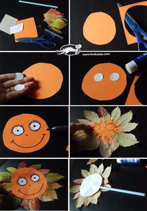 Цветочки из осенних листьев Цветочки из осенних листьев