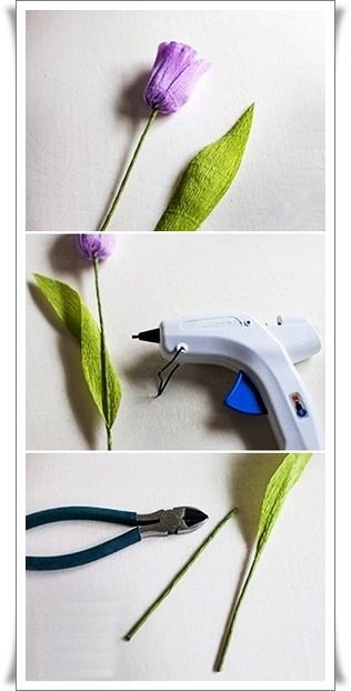 Разноцветный букетик тюльпанов из цветной гофрированной бумаги Разноцветный букетик тюльпанов из цветной гофрированной бумаги