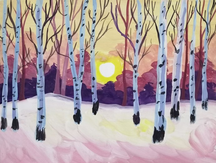 Рисуем зимний пейзаж с березами Рисуем зимний пейзаж с березами