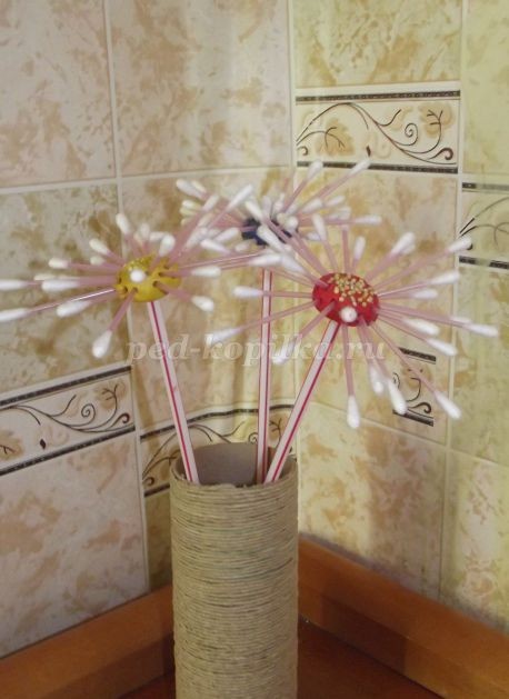 ​Цветочки из ватных палочек