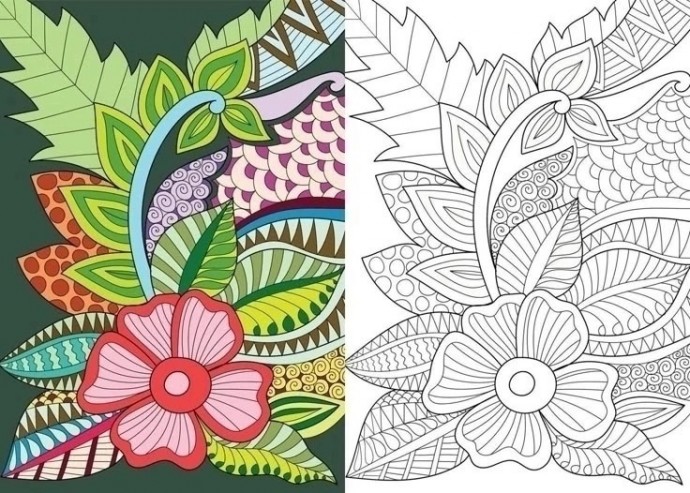 Раскраски антистресс с цветным образцом