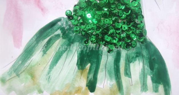 Акварельная зарисовка с пайетками