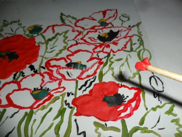 Пластилинография на стекле: маки Пластилинография на стекле: маки